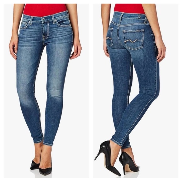 7 For All Mankind Jeans Gwenevere Skinny 28‎ Mid Rise Everly Light Sky Wash - Picture 1 of 8
